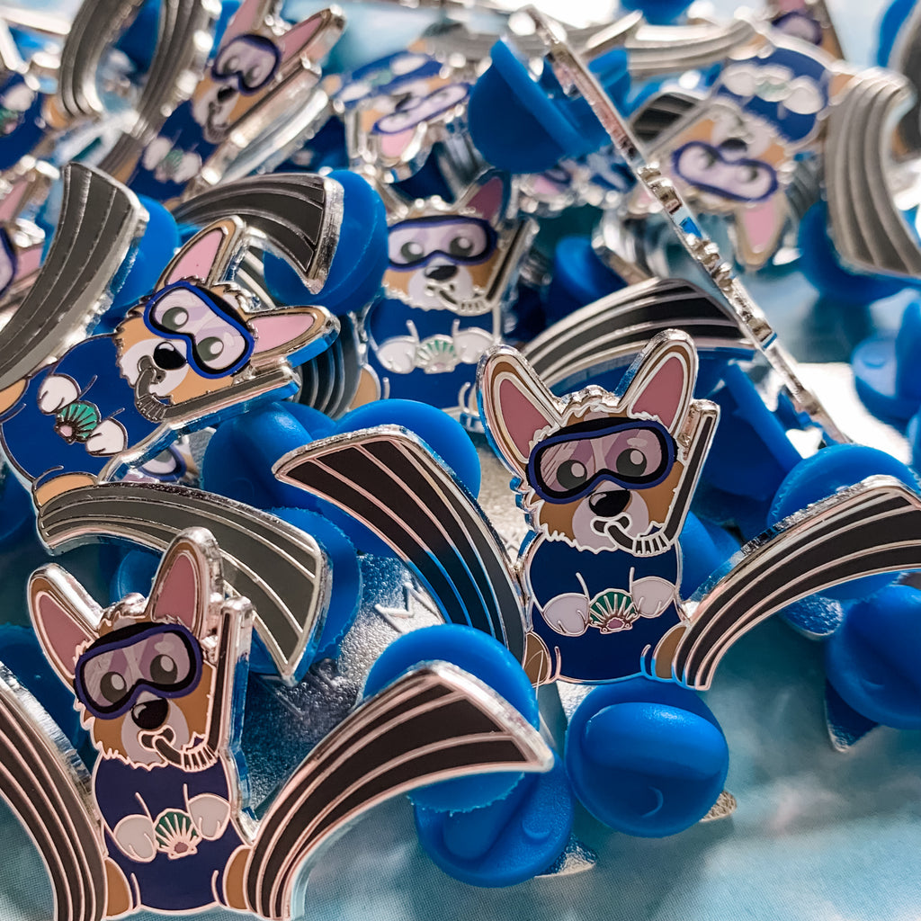 Snorkel and Scuba Corgi Hard Enamel Pins - Momo Patch