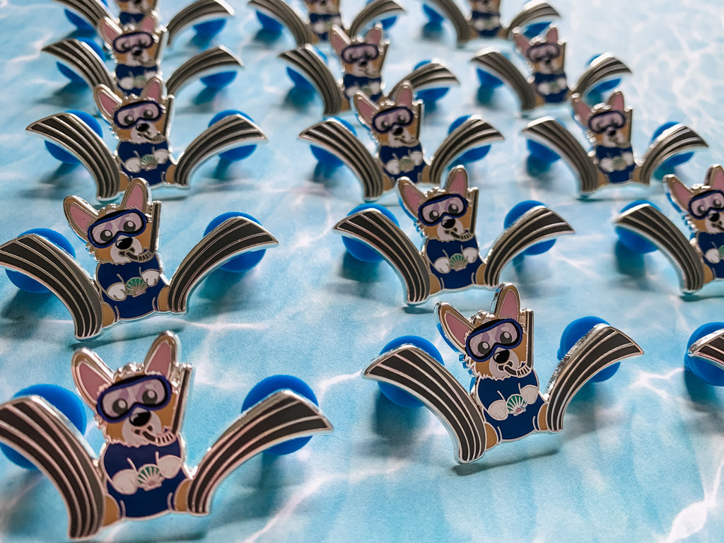 Snorkel and Scuba Corgi Hard Enamel Pins - Momo Patch