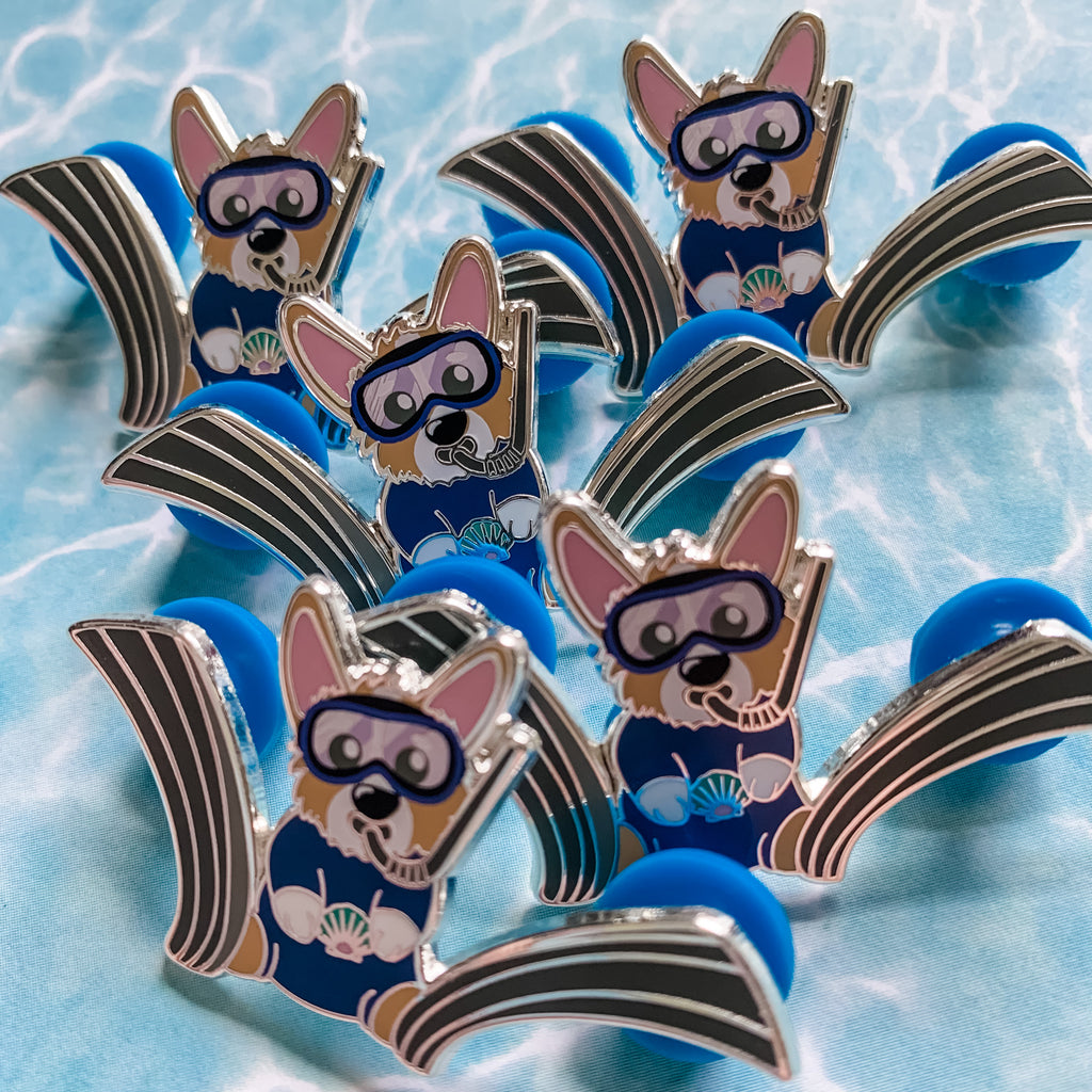 Snorkel and Scuba Corgi Hard Enamel Pins - Momo Patch