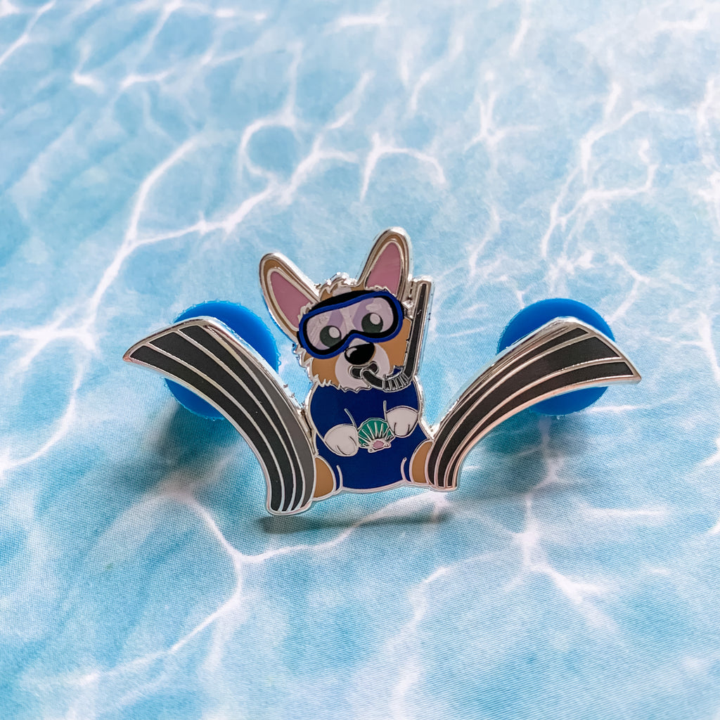 Snorkel and Scuba Corgi Hard Enamel Pins - Momo Patch