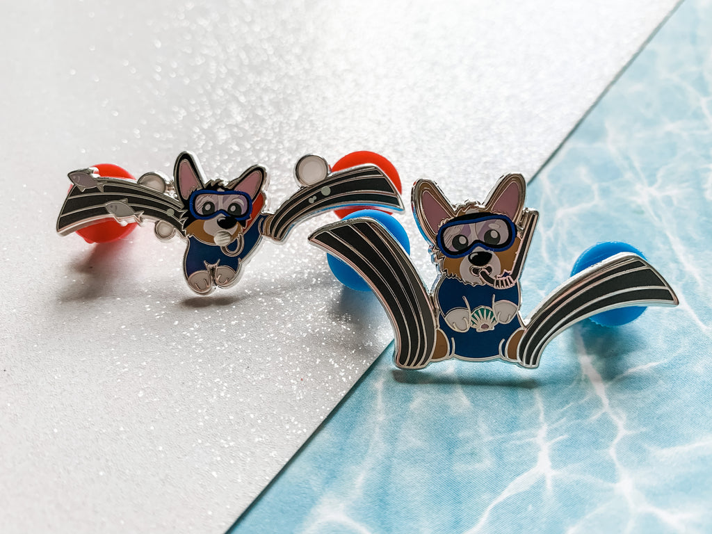 Snorkel and Scuba Corgi Hard Enamel Pins - Momo Patch