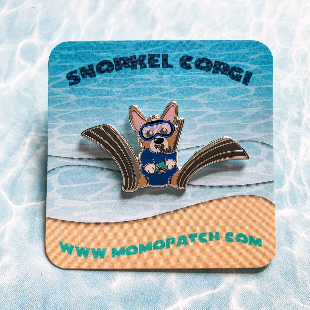 Snorkel and Scuba Corgi Hard Enamel Pins - Momo Patch
