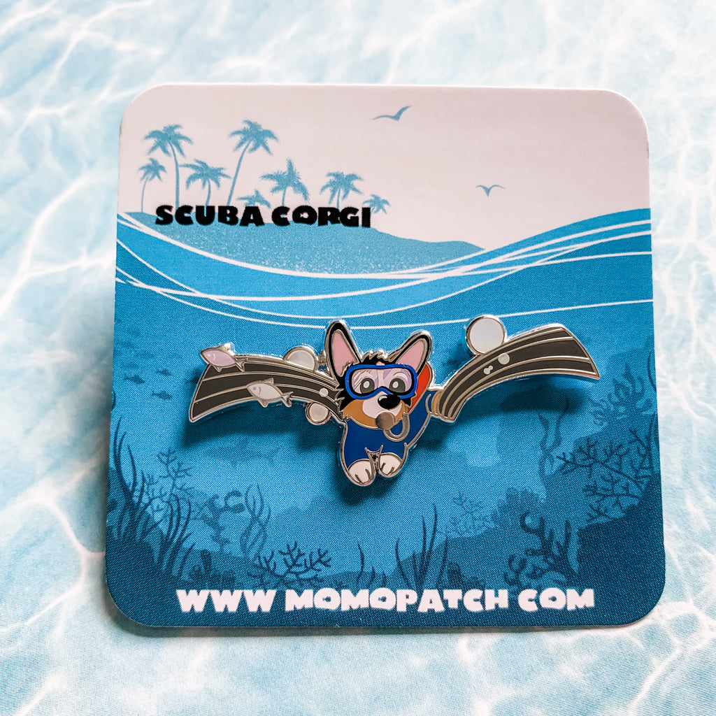Snorkel and Scuba Corgi Hard Enamel Pins - Momo Patch
