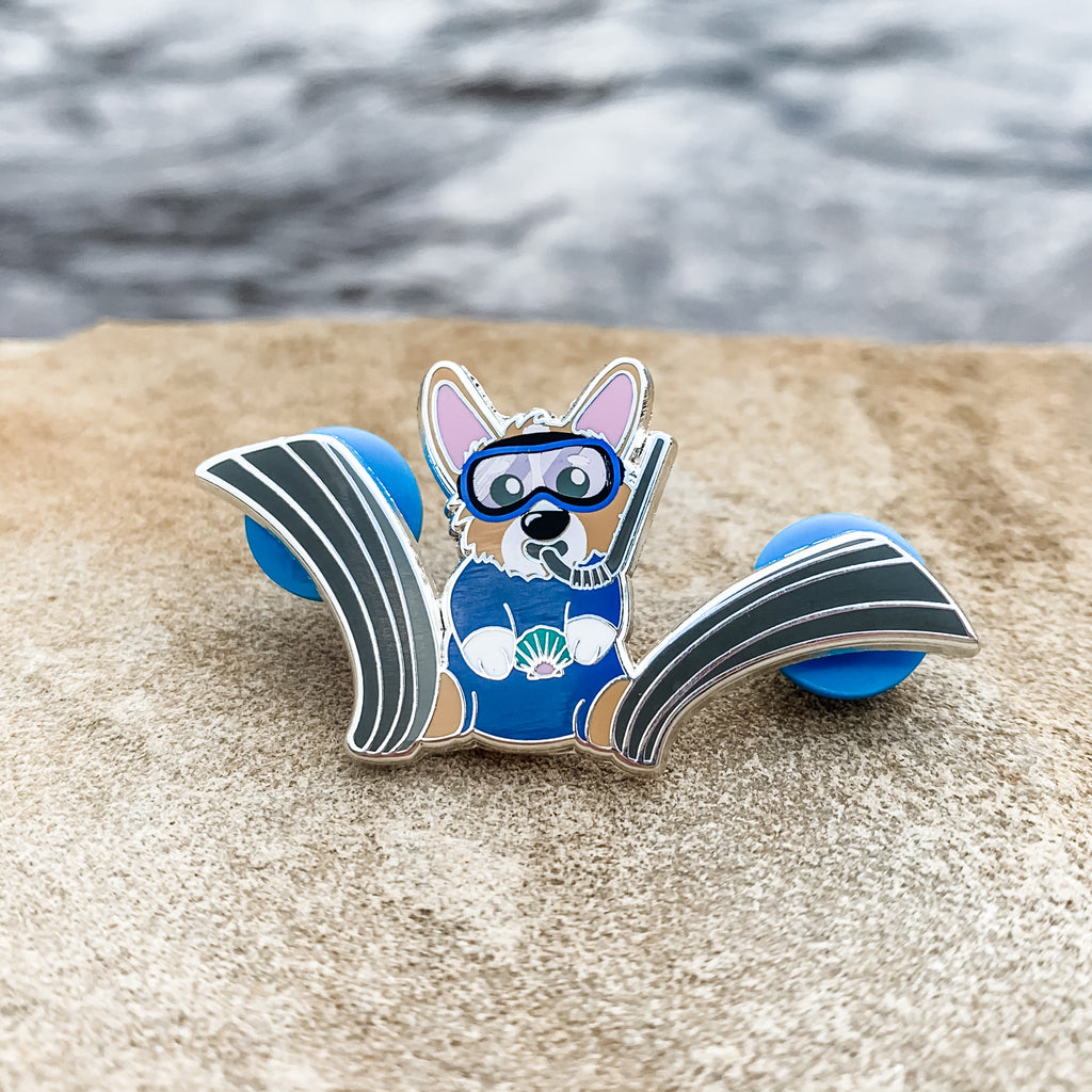 Snorkel and Scuba Corgi Hard Enamel Pins - Momo Patch