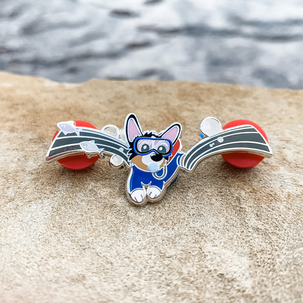 Snorkel and Scuba Corgi Hard Enamel Pins - Momo Patch
