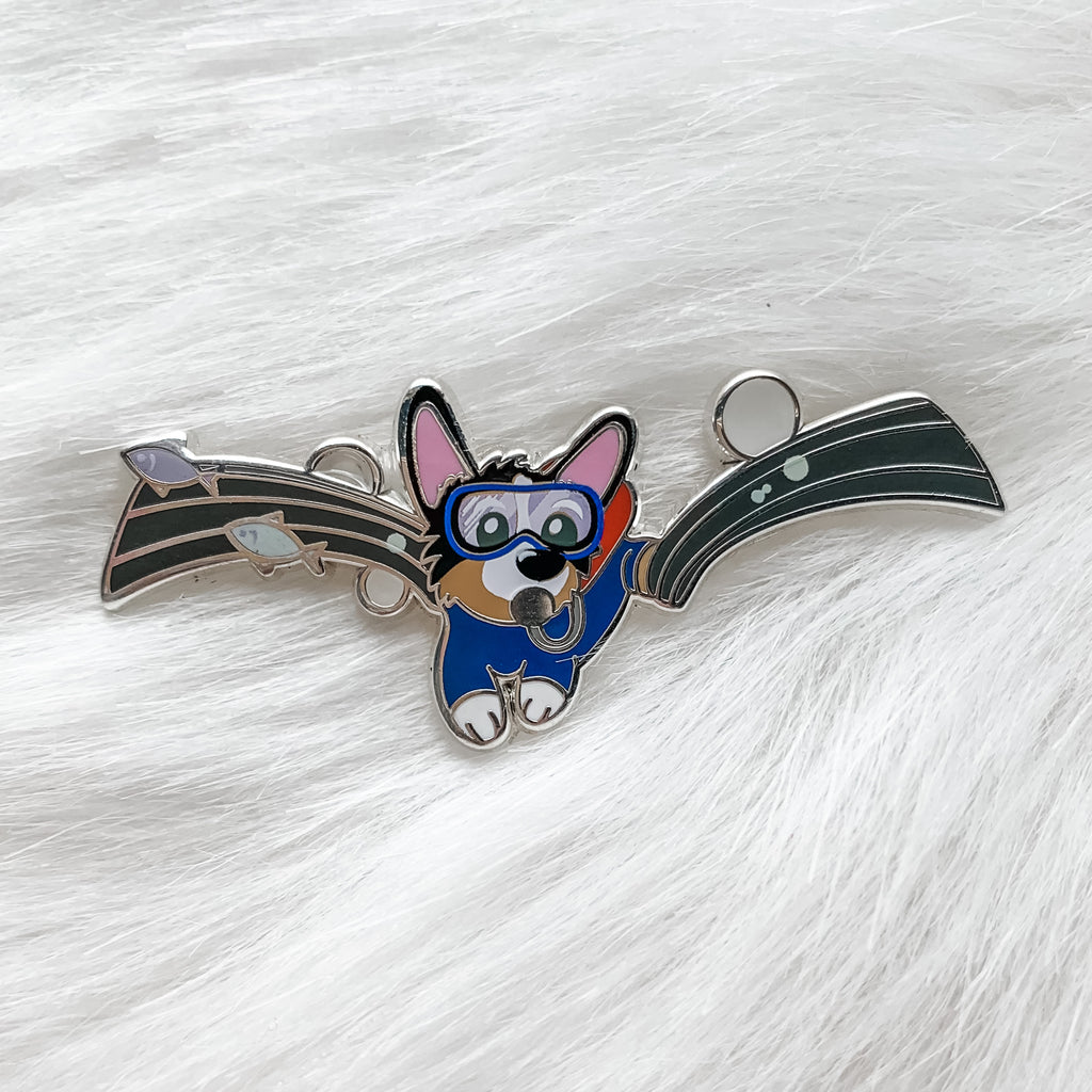 Snorkel and Scuba Corgi Hard Enamel Pins - Momo Patch