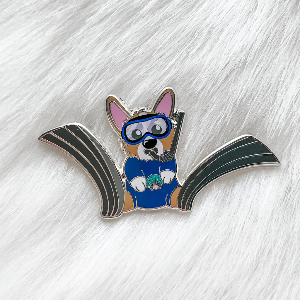Snorkel and Scuba Corgi Hard Enamel Pins - Momo Patch