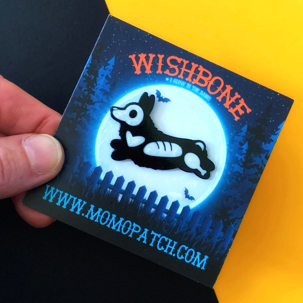 Wishbone Glow-in-the-Dark Corgi Soft Enamel Pin - Momo Patch