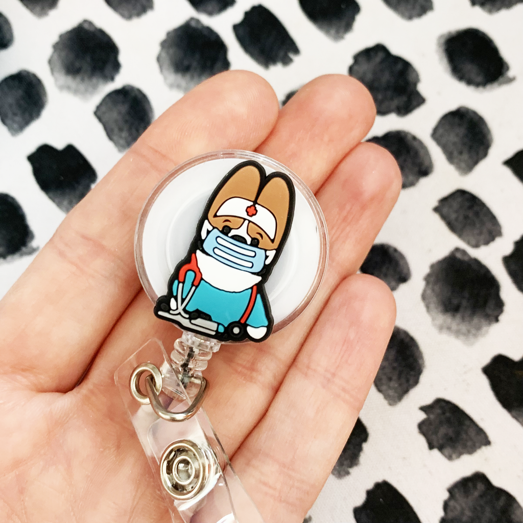 Corgi Nurse Badge Reel - Momo Patch