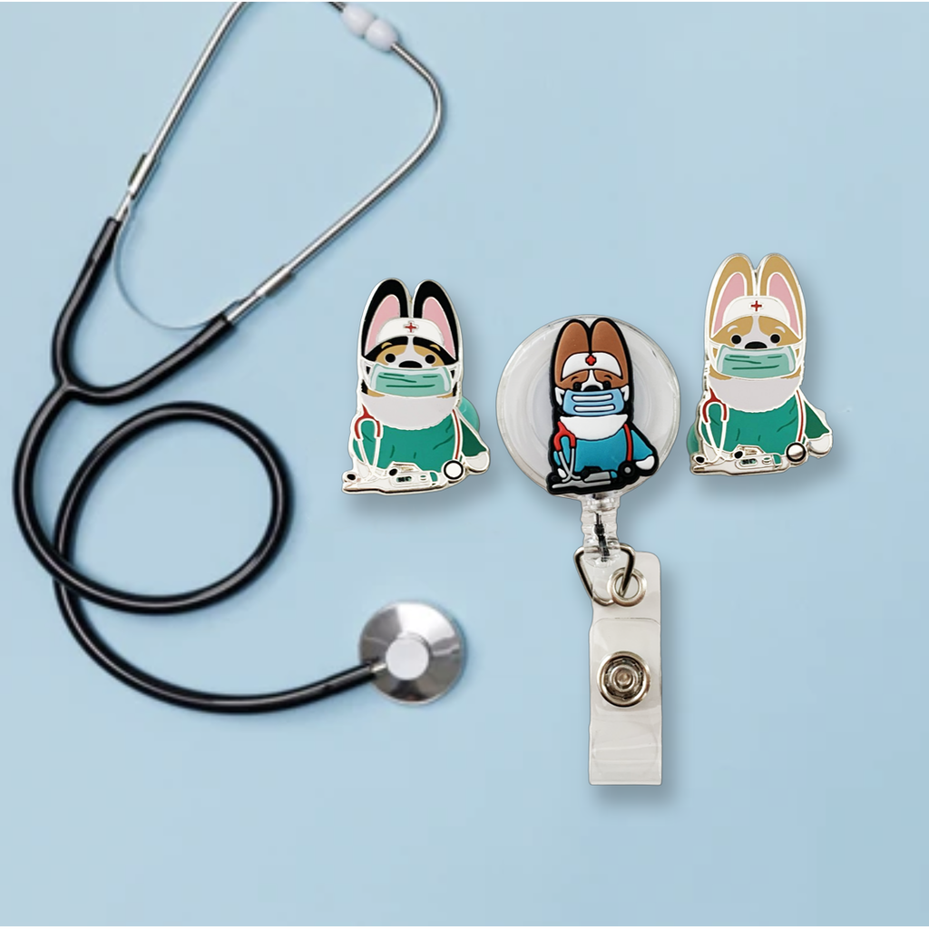 Corgi Nurse Badge Reel - Momo Patch