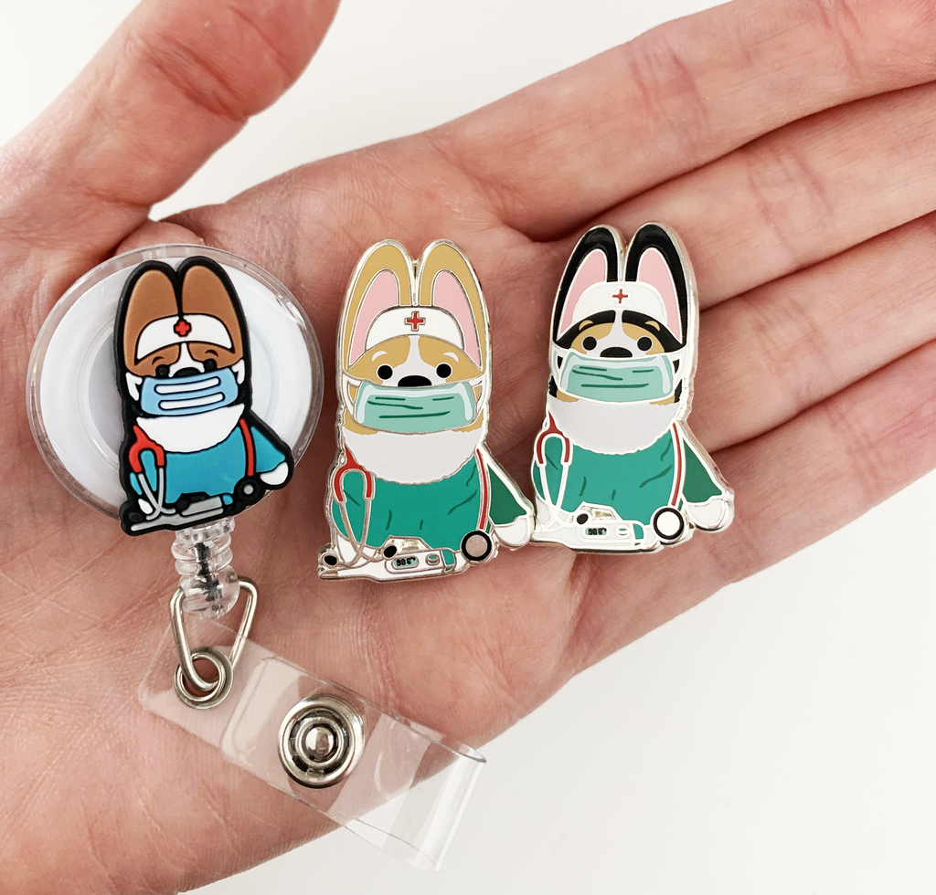 Corgi Nurse Badge Reel - Momo Patch