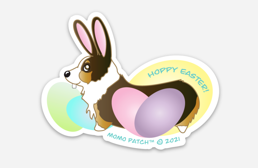 Hoppy Easter Corgi Vinyl Sticker - Momo Patch