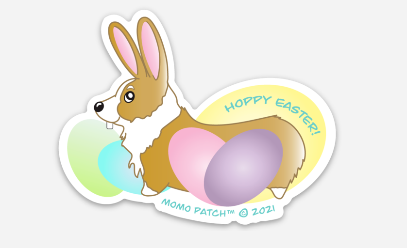 Hoppy Easter Corgi Vinyl Sticker - Momo Patch