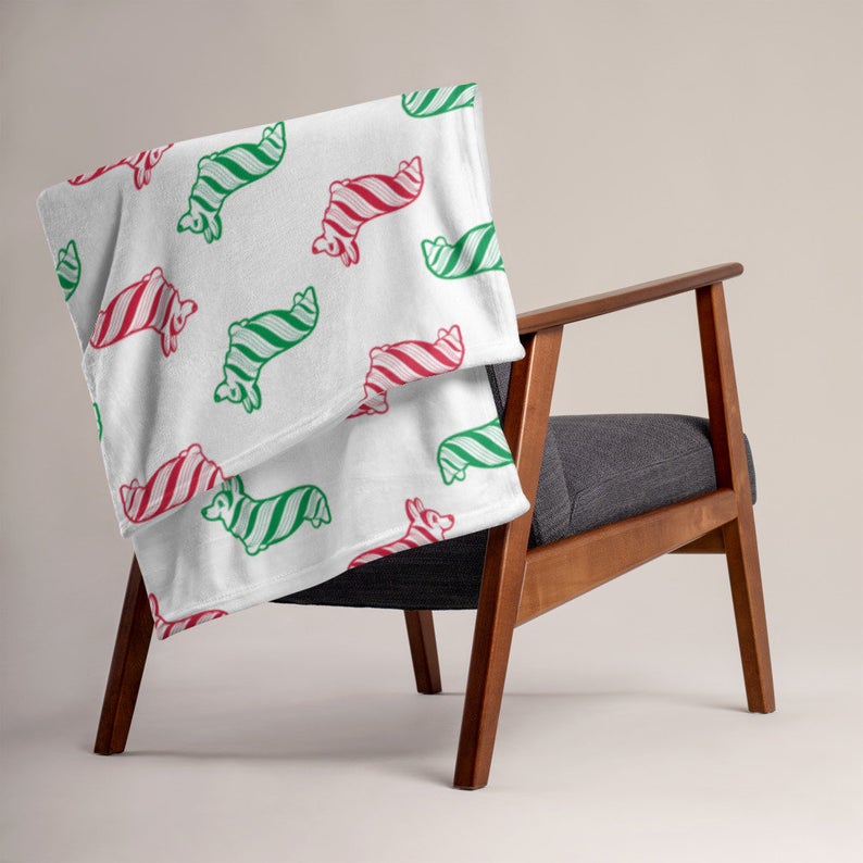 MADE-TO-ORDER Peppermint Bark! Merry Corgmas Corgi Throw | 50” x 60” | FREE SHIPPING! - Momo Patch