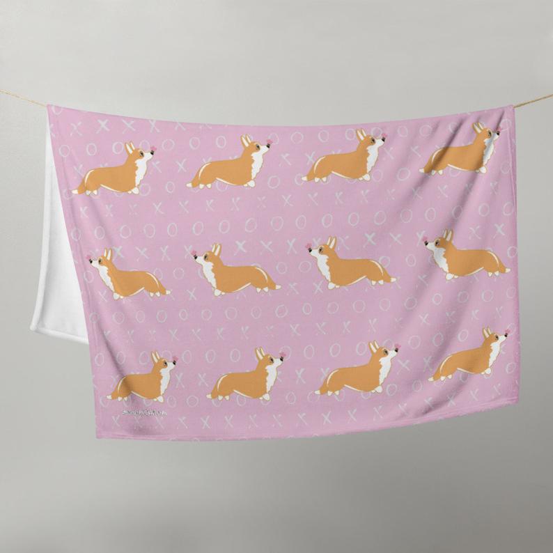 MADE-TO-ORDER Corgi Tails Valentine Throw 50" x 60" FREE SHIPPING! - Momo Patch