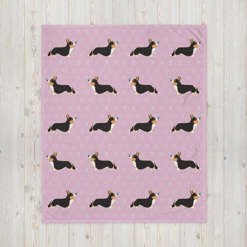 MADE-TO-ORDER Corgi Tails Valentine Throw 50" x 60" FREE SHIPPING! - Momo Patch