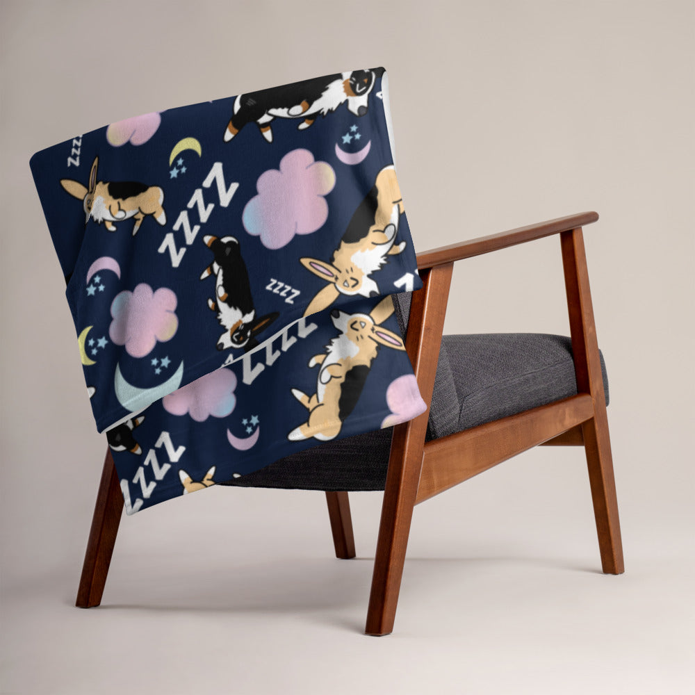 MADE-TO-ORDER Sleepy Zzz's Napping Corgi Throw | 50"x60" | Tri Corgis | Various Colors | FREE SHIPPING! - Momo Patch
