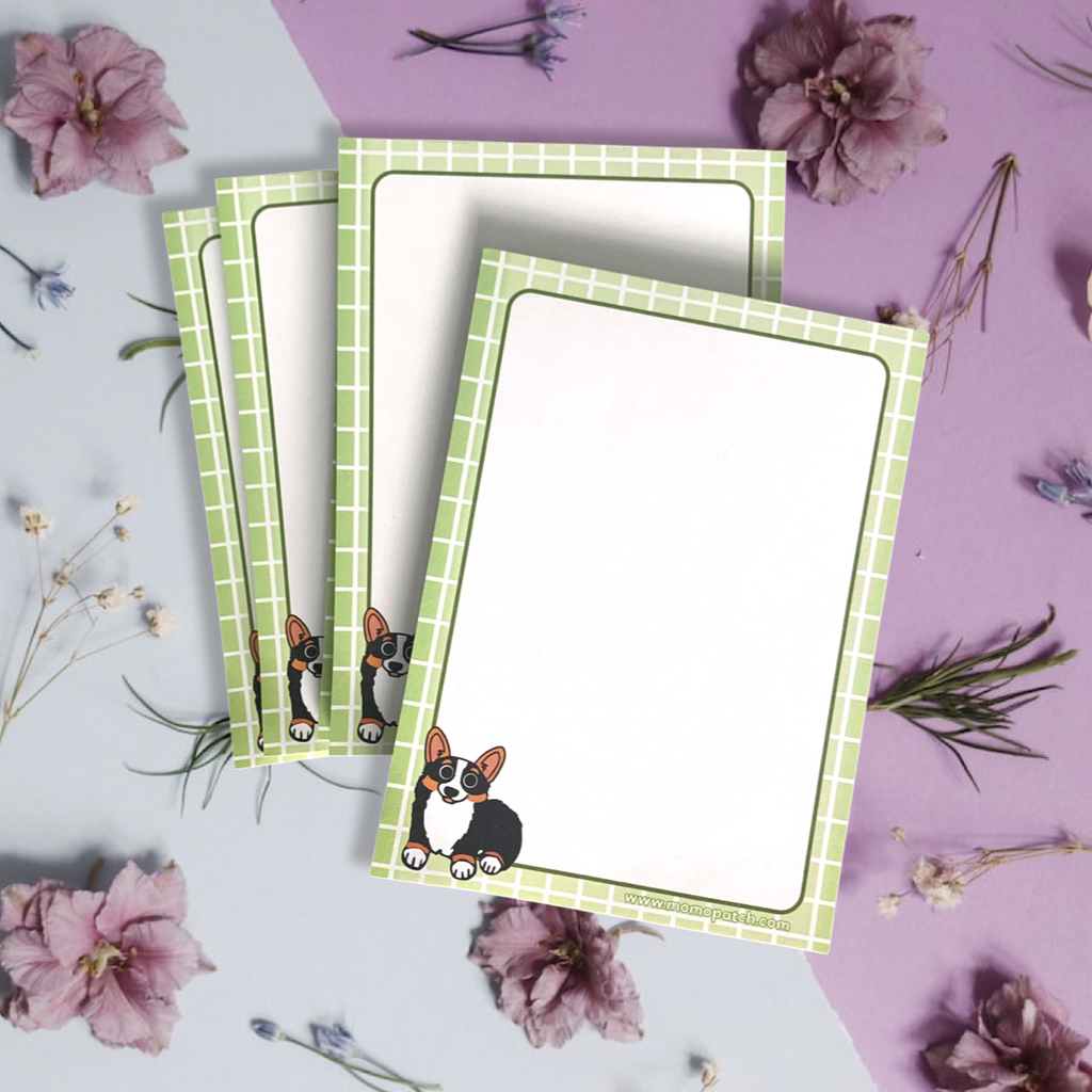 Red & White Corgi Lavender and/or Tri Corgi Green Notepad - Momo Patch