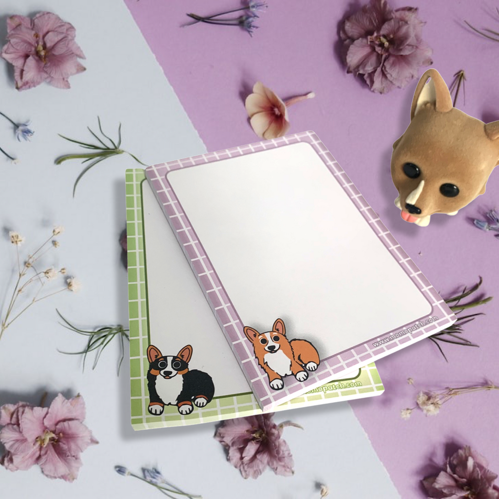 Red & White Corgi Lavender and/or Tri Corgi Green Notepad - Momo Patch