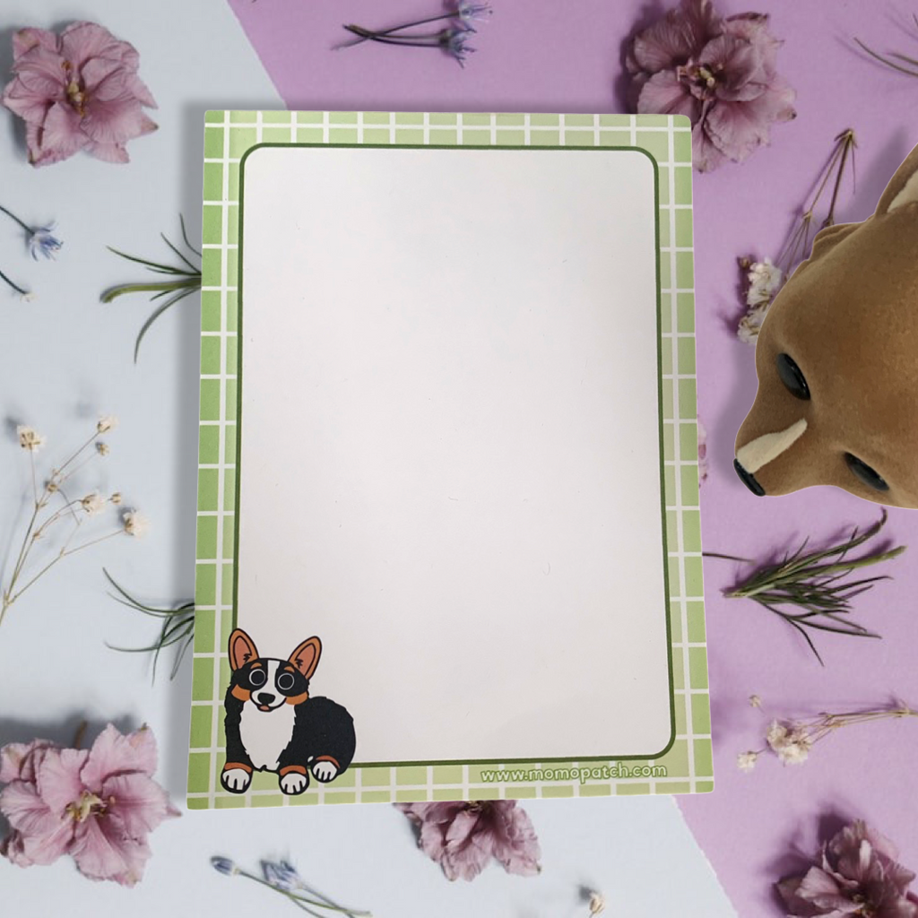 Red & White Corgi Lavender and/or Tri Corgi Green Notepad - Momo Patch
