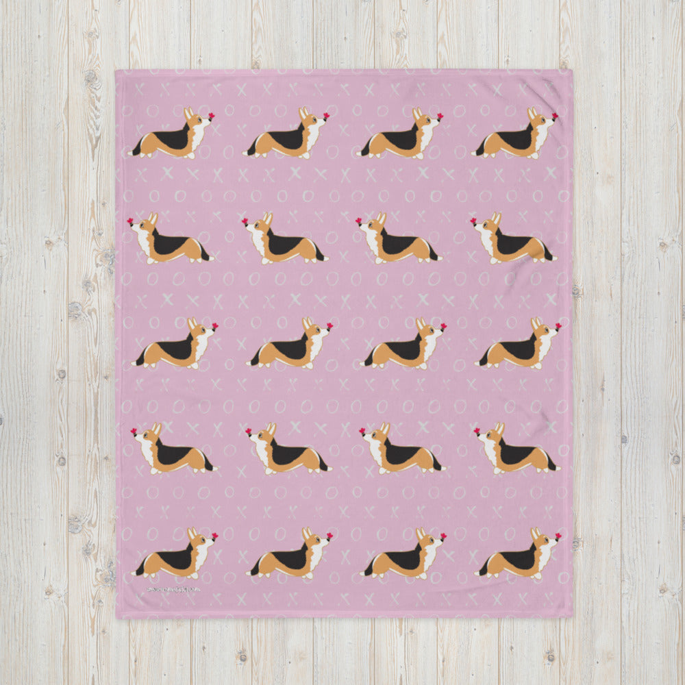 MADE-TO-ORDER Corgi Tails Valentine Throw 50" x 60" FREE SHIPPING! - Momo Patch